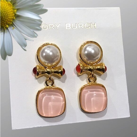 Tory Burch faux Pearl and Pink crystal Earrings - Picture 1 of 2